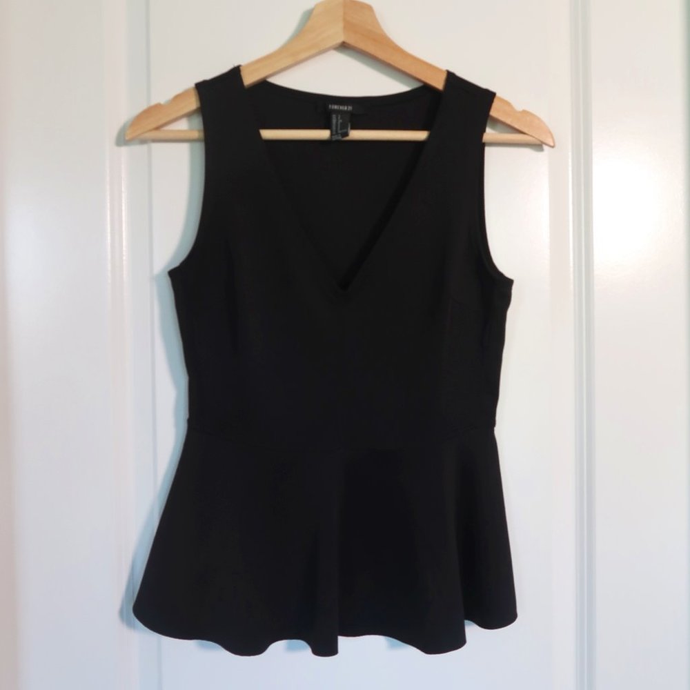 Black V Neck Peplum Tank Top